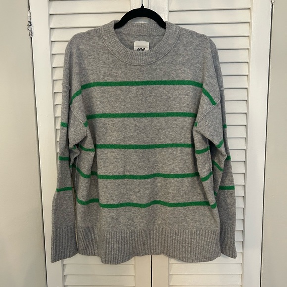 aerie Gray Crewneck Sweater with Green Stripes - Picture 4 of 4